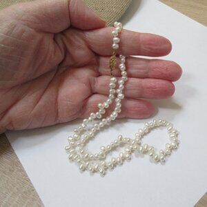 14k gold clasp ZigZag Baroque side drill Freshwater Pearl 16" Necklace​ Strand